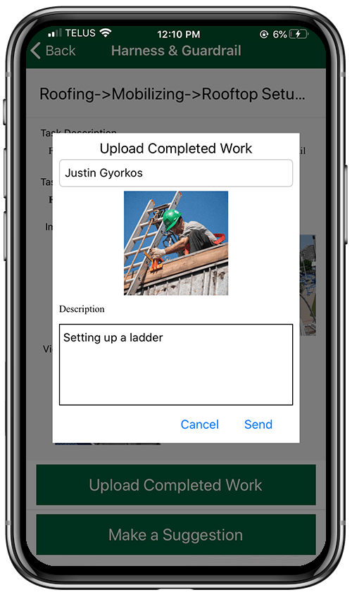 A screenshot of the app where the user can upload completed work